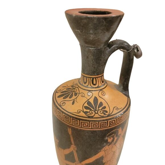 Greek Terracotta Vase Pottery Lekythos Red Figures Signed Gray Tan - Picture 3 of 9